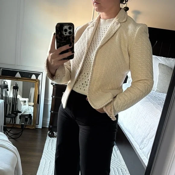 Elie Tahari Tweed Cream Women's Blazer Jacket - Picture 2 of 7